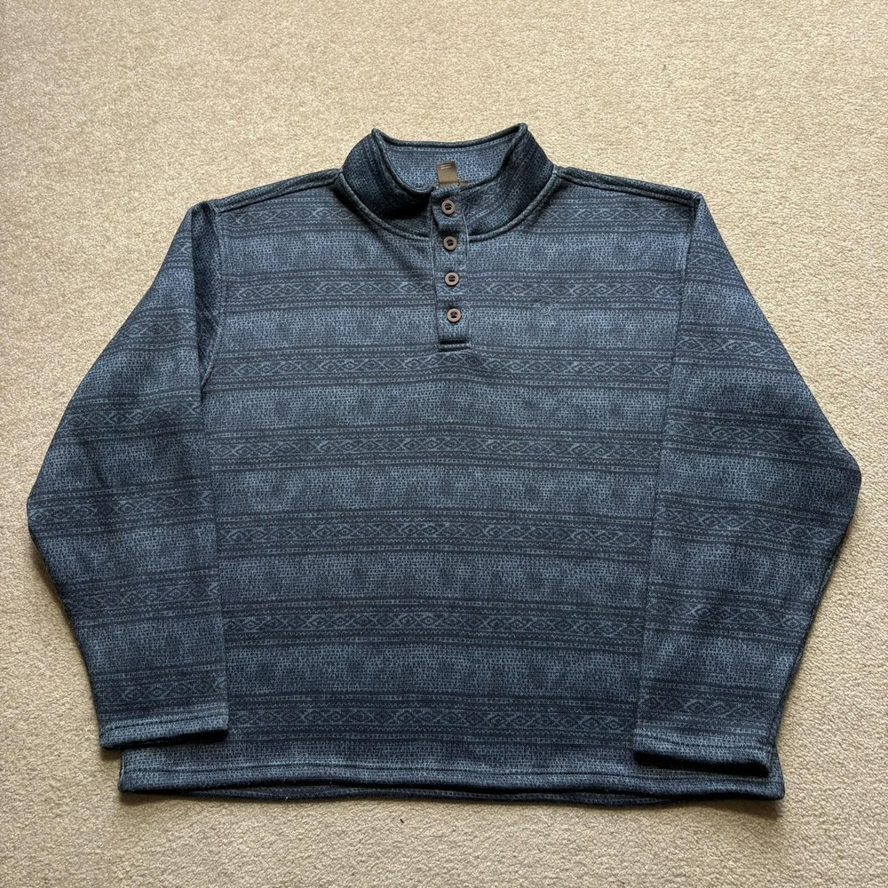 Ariat Wesley Sweater Mens 2XL Blue Fleece Henley Mock Neck Geometric‎ Pullover
